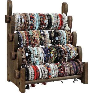 4Tier Wooden Bracelet Holder,Bangle Watch Necklace Display Storage JewelryHolder